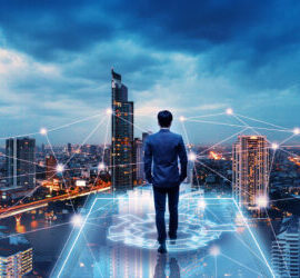 Business,Technology,Concept,,Professional,Business,Man,Walking,On,Future,Network